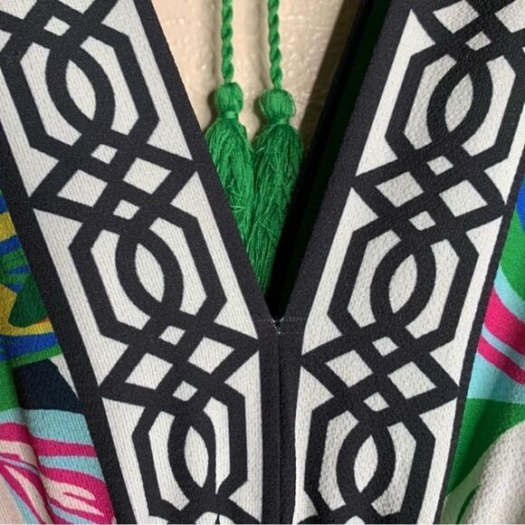 Flying tomato deep v neck high low leaf dress multicolor green - Picture 3 of 13